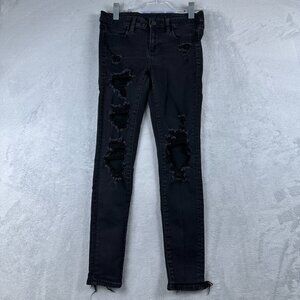 American Eagle Skinny Jeans Women's Size 4R Distressed Next Level Stretch Black